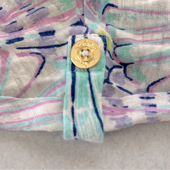 Lilly Pulitzer Inara Linen Short Sleeve Top in Serene Blue Oh Shello Print, XXS - Picture 5 of 9